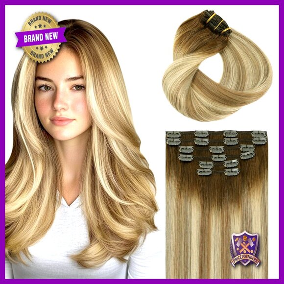 14 Inch Real Human Hair Clip-In Extensions, 100g Double Weft Set main image 6